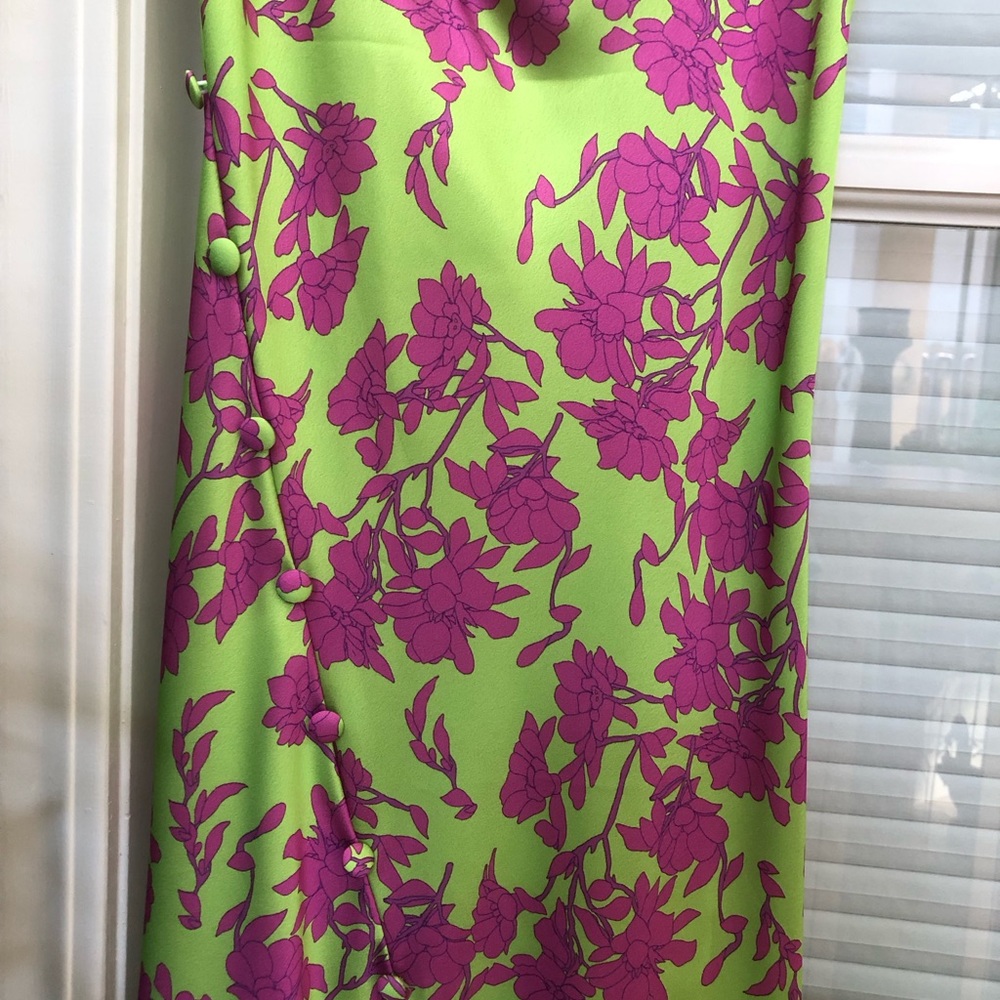 πΊπΈ Vanessa Scott Apple-Green and Frusia-Pink Draped-Neck Strap Long Dress. - Picture 7 of 16
